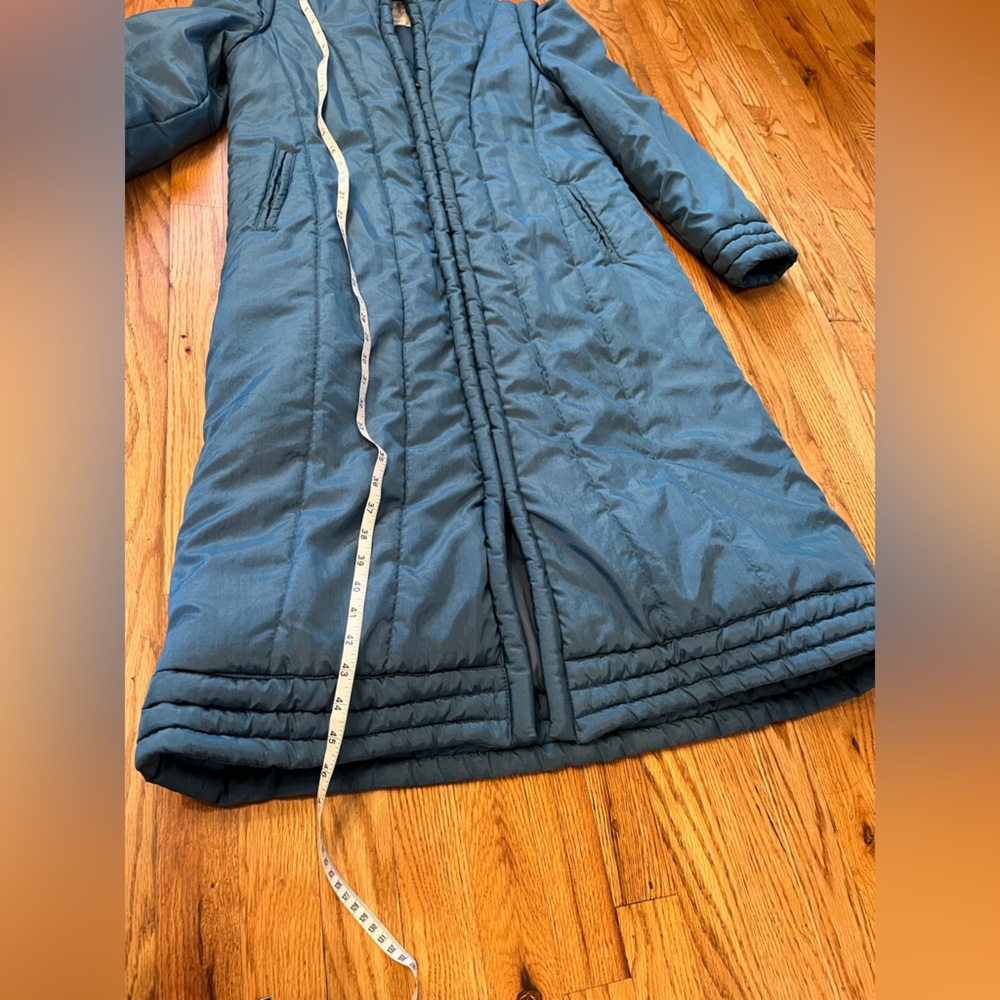 Vintage Mulberry Street Teal Puffer Coat - Retro 80s Puff Sleeve Maxi Jacket M/L - Picture 6 of 10